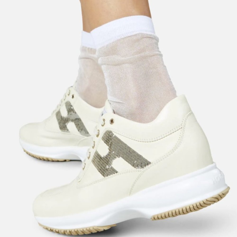 HOGAN Interactive White Silver Sequin Sneakers 34